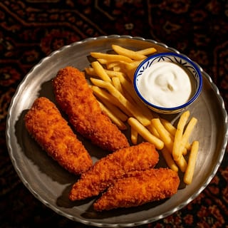 Chicken Tender & Fries (مرغ سوخاری و سیب‌ زمینی سرخ‌ کرده)